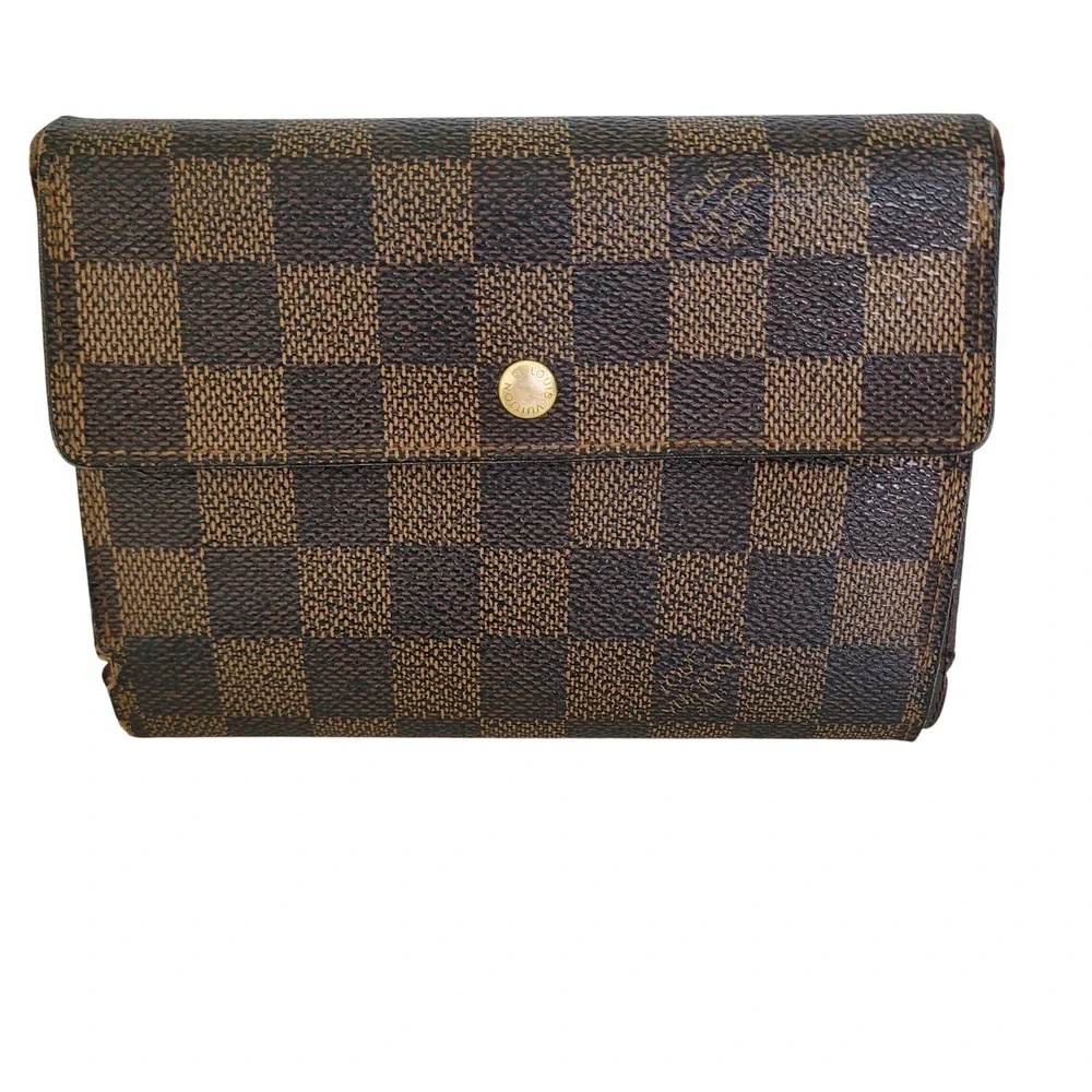 Louis Vuitton Damier Ebene Trifold Wallet Brown Checkered SP0073 France Fair
